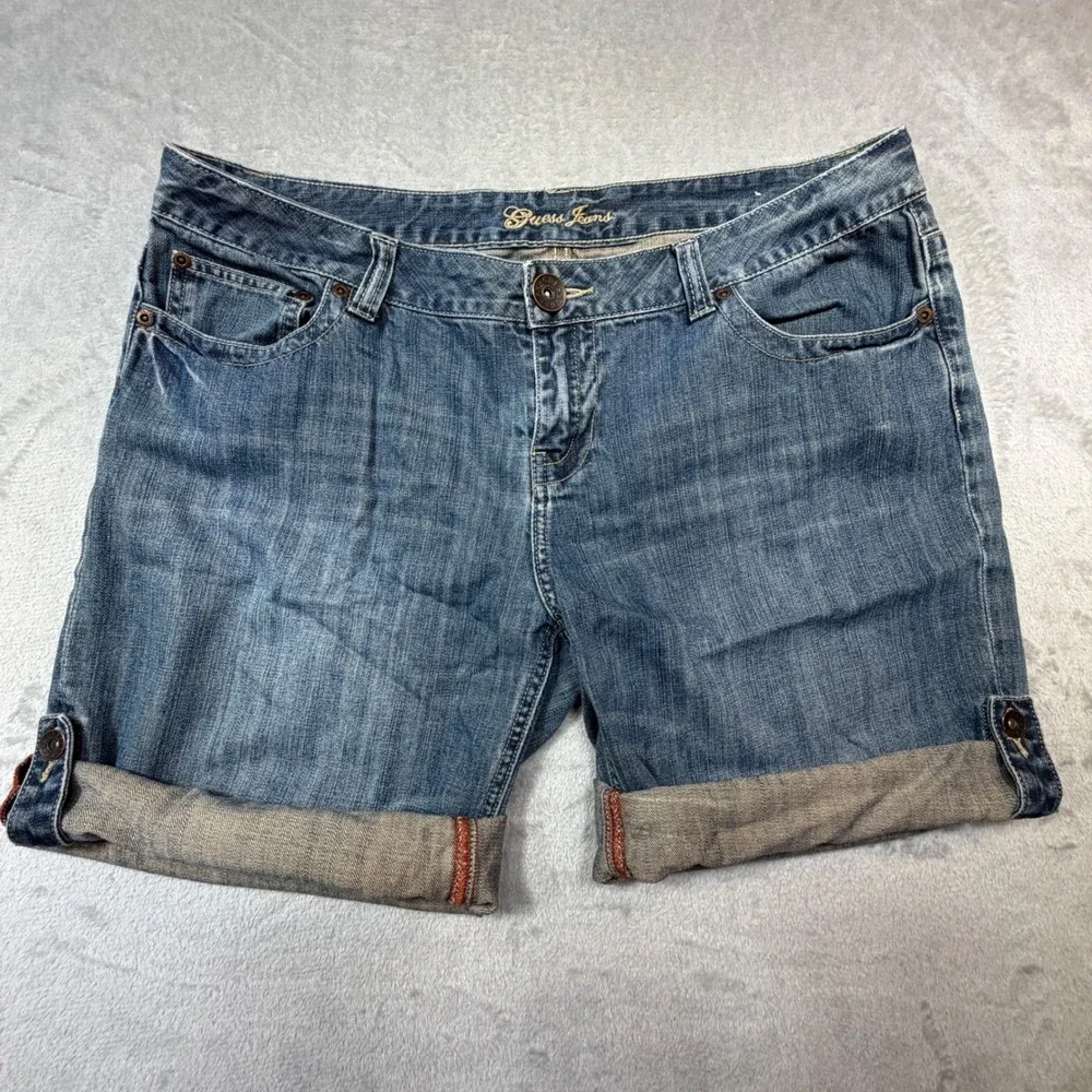 Vintage Selvedge Guess Jeans‎ Denim Bermuda Shorts 34 Blue 100% Cotton Y2K 2000s
